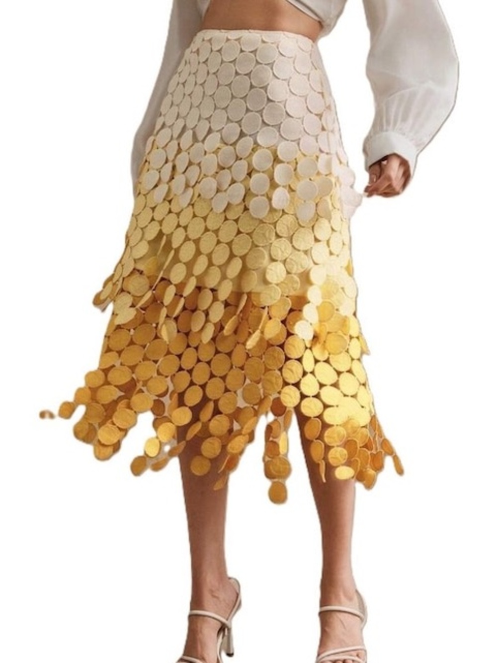 Yellow Midi Skirt with Circular Sequin Overlay